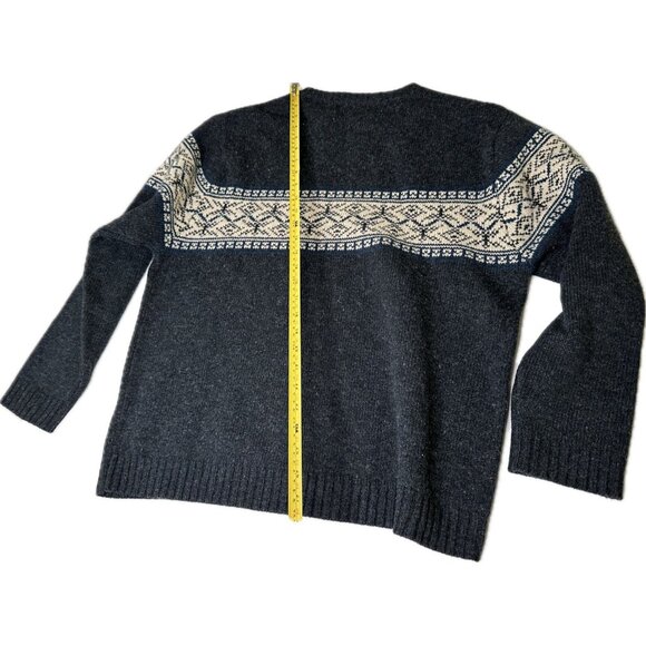 Banana Republic Fair Isle Lamb Wool Crewneck Sweater Charcoal Gray Nordic Knit L - Picture 7 of 9